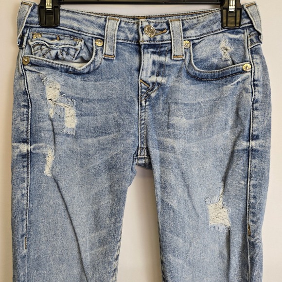 True Religion World Tour Super Skinny Distressed Jeans, Blue Acid Wash, Size 26 - Picture 2 of 8